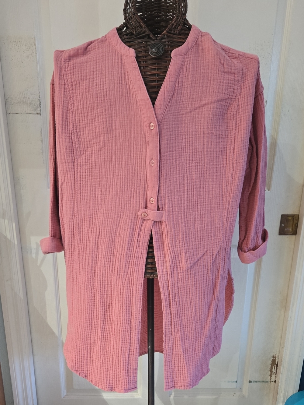 Cato Dusty Pink Gauze Button-Front Tunic